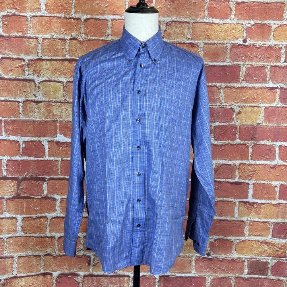 Burberry London Long Sleeve Button Down Shirt Men's‎ Size Large Blue Plaid